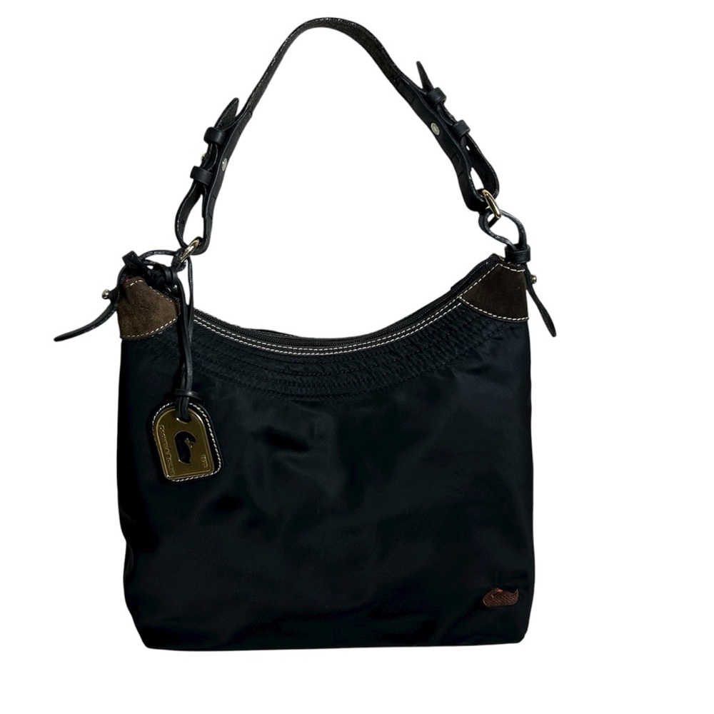 Dooney & Bourke‎ Wayfarer Black Nylon Pink Linen Pockets Lightweight Hobo  Bag